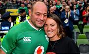 7 September 2019; Ireland captain Rory Best with his wife Jodie after the Guinness Summer Series match between Ireland and Wales at Aviva Stadium in Dublin. Photo by Brendan Moran/Sportsfile