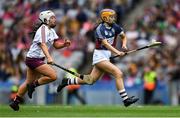 8 September 2019; Caoimhe McCrossan of Westmeath gets away from Dervla Higgins of Galway during the Liberty Insurance All-Ireland Intermediate Camogie Championship Final match between Galway and Westmeath at Croke Park in Dublin. Photo by Piaras Ó Mídheach/Sportsfile