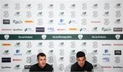 8 September 2019; James Collins, left, and John Egan during a Republic of Ireland press conference at the FAI National Training Centre in Abbotstown, Dublin. Photo by Stephen McCarthy/Sportsfile