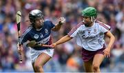 8 September 2019; Pamela Greville of Westmeath in action against Laura Ward of Galway during the Liberty Insurance All-Ireland Intermediate Camogie Championship Final match between Galway and Westmeath at Croke Park in Dublin. Photo by Piaras Ó Mídheach/Sportsfile