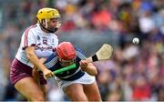 8 September 2019; Meadbh Scally of Westmeath in action against Rachel Monaghan of Galway during the Liberty Insurance All-Ireland Intermediate Camogie Championship Final match between Galway and Westmeath at Croke Park in Dublin. Photo by Piaras Ó Mídheach/Sportsfile