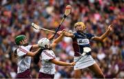 8 September 2019; Laura Glynn, left, and Dervla Higgins of Galway in action against Megan Dowdall of Westmeath during the Liberty Insurance All-Ireland Intermediate Camogie Championship Final match between Galway and Westmeath at Croke Park in Dublin. Photo by Ramsey Cardy/Sportsfile