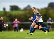 8 September 2019; Charlie Graham of Whitehall Rangers shoots to score her side's fourth goal, despite the attention of Sinead Flannery or Manulla FC, during the FAI Women’s Intermediate Shield Final match between Manulla FC and Whitehall Rangers at Mullingar Athletic FC in Mullingar, Co. Westmeath. Photo by Seb Daly/Sportsfile