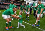 7 September 2019; Rory Best of Ireland with Luca Sexton, son of Jonathan Sexton after the Guinness Summer Series match between Ireland and Wales at Aviva Stadium in Dublin. Photo by Brendan Moran/Sportsfile