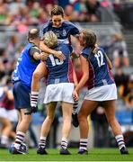 8 September 2019; Michelle Murtagh, left, Emma Flynn, centre, and Megan Dowdall of Westmeath celebrate following the Liberty Insurance All-Ireland Intermediate Camogie Championship Final match between Galway and Westmeath at Croke Park in Dublin. Photo by Ramsey Cardy/Sportsfile