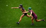8 September 2019; Anna Farrell of Kilkenny in action against Emma Helebert of Galway during the Liberty Insurance All-Ireland Senior Camogie Championship Final match between Galway and Kilkenny at Croke Park in Dublin. Photo by Ramsey Cardy/Sportsfile