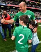 7 September 2019; Rory Best of Ireland with his children Ben and penny after the Guinness Summer Series match between Ireland and Wales at Aviva Stadium in Dublin. Photo by Brendan Moran/Sportsfile
