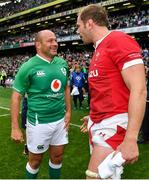 7 September 2019; Rory Best of Ireland with Alun Wyn Jones of Wales after the Guinness Summer Series match between Ireland and Wales at Aviva Stadium in Dublin. Photo by Brendan Moran/Sportsfile