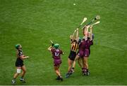 8 September 2019; Claire Phelan, left, and Catherine Foley of Kilkenny in action against Carrie Dolan, left, and Niamh Hanniffy of Galway during the Liberty Insurance All-Ireland Senior Camogie Championship Final match between Galway and Kilkenny at Croke Park in Dublin. Photo by Ramsey Cardy/Sportsfile