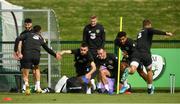 8 September 2019; Republic of Ireland players, from left, Jack Byrne, James McClean, Glenn Whelan and Cyrus Christie during a training session at the FAI National Training Centre in Abbotstown, Dublin. Photo by Stephen McCarthy/Sportsfile