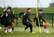 8 September 2019; Republic of Ireland players, John Egan, right, Shane Duffy and Alan Browne, left, during a training session at the FAI National Training Centre in Abbotstown, Dublin. Photo by Stephen McCarthy/Sportsfile