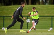 8 September 2019; Scott Hogan and Shane Duffy, left, during a Republic of Ireland training session at the FAI National Training Centre in Abbotstown, Dublin. Photo by Stephen McCarthy/Sportsfile