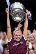 8 September 2019; Galway captain Sarah Dervan lifts the O'Duffy Cup following the Liberty Insurance All-Ireland Senior Camogie Championship Final match between Galway and Kilkenny at Croke Park in Dublin. Photo by Piaras Ó Mídheach/Sportsfile