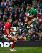 7 September 2019; Jordan Larmour of Ireland in action against Josh Adams of Wales during the Guinness Summer Series match between Ireland and Wales at Aviva Stadium in Dublin. Photo by Brendan Moran/Sportsfile