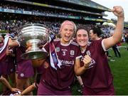 8 September 2019; Sarah Dervan, left, and Ailish O'Reilly of Galway celebrate with the O'Duffy Cup following the Liberty Insurance All-Ireland Senior Camogie Championship Final match between Galway and Kilkenny at Croke Park in Dublin. Photo by Ramsey Cardy/Sportsfile