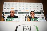 9 September 2019; Republic of Ireland manager Mick McCarthy and Seamus Coleman during a press conference at the FAI National Training Centre in Abbotstown, Dublin. Photo by Stephen McCarthy/Sportsfile