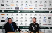 9 September 2019; Jack Byrne and FAI Director of Communications Cathal Dervan during a Republic of Ireland press conference at the FAI National Training Centre in Abbotstown, Dublin. Photo by Stephen McCarthy/Sportsfile