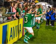 3 September 2019; Harriet Scott of Republic of Ireland with supporters following the UEFA Women's 2021 European Championships Qualifier Group I match between Republic of Ireland and Montenegro at Tallaght Stadium in Dublin. Photo by Stephen McCarthy/Sportsfile
