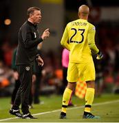 5 September 2019; Republic of Ireland goalkeeping coach Alan Kelly in conversation with Darren Randolph during the UEFA EURO2020 Qualifier Group D match between Republic of Ireland and Switzerland at Aviva Stadium, Lansdowne Road in Dublin. Photo by Ben McShane/Sportsfile