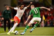 5 September 2019; Kevin Mbabu of Switzerland and James McClean of Republic of Ireland during the UEFA EURO2020 Qualifier Group D match between Republic of Ireland and Switzerland at Aviva Stadium, Lansdowne Road in Dublin. Photo by Ben McShane/Sportsfile