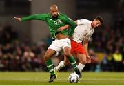 5 September 2019; David McGoldrick of Republic of Ireland and Remo Freuler of Switzerland during the UEFA EURO2020 Qualifier Group D match between Republic of Ireland and Switzerland at Aviva Stadium, Lansdowne Road in Dublin. Photo by Ben McShane/Sportsfile