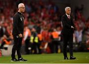 5 September 2019; Republic of Ireland manager Mick McCarthy, left, and Switzerland manager Vladimir Petkovic during the UEFA EURO2020 Qualifier Group D match between Republic of Ireland and Switzerland at Aviva Stadium, Lansdowne Road in Dublin. Photo by Ben McShane/Sportsfile