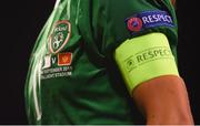 3 September 2019; The Republic of Ireland crest is seen on the jersey worn by Katie McCabe during the UEFA Women's 2021 European Championships Qualifier Group I match between Republic of Ireland and Montenegro at Tallaght Stadium in Dublin. Photo by Stephen McCarthy/Sportsfile