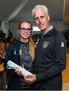 9 September 2019; Republic of Ireland manager Mick McCarthy presents Katie Burdis, FAI/ETB Irishtown, with her certificate during the 2019 FAI-ETB Graduation event at the FAI Headquarters in Abbotstown, Dublin. Photo by Stephen McCarthy/Sportsfile