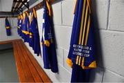 7 September 2019; A detailed view of a Tipperary jersey before The Alzheimer Society of Ireland hosting Bluebird Care sponsored Tipperary v Limerick hurling fundraiser match at Nenagh Éire Óg, Nenagh, Co Tipperary. This unique fundraising initiative, to mark World Alzheimer’s Month 2019, was the brainchild of two leading Munster dementia advocates, Kevin Quaid and Kathy Ryan, who both have a dementia diagnosis. All the money raised will go towards providing community services and advocacy supports in the Munster area and beyond. Photo by Piaras Ó Mídheach/Sportsfile