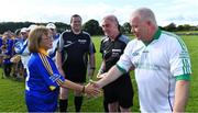 7 September 2019; Dementia advocate Kathy Ryan meets Limerick goalkeeper Joe Quaid before The Alzheimer Society of Ireland hosting Bluebird Care sponsored Tipperary v Limerick hurling fundraiser match at Nenagh Éire Óg, Nenagh, Co Tipperary. This unique fundraising initiative, to mark World Alzheimer’s Month 2019, was the brainchild of two leading Munster dementia advocates, Kevin Quaid and Kathy Ryan, who both have a dementia diagnosis. All the money raised will go towards providing community services and advocacy supports in the Munster area and beyond. Photo by Piaras Ó Mídheach/Sportsfile