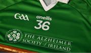 7 September 2019; A detailed view of a Limerick jersey before The Alzheimer Society of Ireland hosting Bluebird Care sponsored Tipperary v Limerick hurling fundraiser match at Nenagh Éire Óg, Nenagh, Co Tipperary. This unique fundraising initiative, to mark World Alzheimer’s Month 2019, was the brainchild of two leading Munster dementia advocates, Kevin Quaid and Kathy Ryan, who both have a dementia diagnosis. All the money raised will go towards providing community services and advocacy supports in the Munster area and beyond. Photo by Piaras Ó Mídheach/Sportsfile