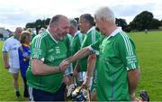 7 September 2019; Dementia advocate Kevin Quaid meets Gerry Quaid of Limerick before The Alzheimer Society of Ireland hosting Bluebird Care sponsored Tipperary v Limerick hurling fundraiser match at Nenagh Éire Óg, Nenagh, Co Tipperary. This unique fundraising initiative, to mark World Alzheimer’s Month 2019, was the brainchild of two leading Munster dementia advocates, Kevin Quaid and Kathy Ryan, who both have a dementia diagnosis. All the money raised will go towards providing community services and advocacy supports in the Munster area and beyond. Photo by Piaras Ó Mídheach/Sportsfile