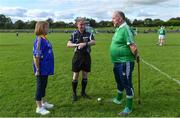 7 September 2019; Dementia advocates Kathy Ryan and Kevin Quaid with referee Seán Cleere before The Alzheimer Society of Ireland hosting Bluebird Care sponsored Tipperary v Limerick hurling fundraiser match at Nenagh Éire Óg, Nenagh, Co Tipperary. This unique fundraising initiative, to mark World Alzheimer’s Month 2019, was the brainchild of two leading Munster dementia advocates, Kevin Quaid and Kathy Ryan, who both have a dementia diagnosis. All the money raised will go towards providing community services and advocacy supports in the Munster area and beyond. Photo by Piaras Ó Mídheach/Sportsfile