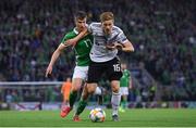 9 September 2019; Marcel Halstenberg of Germany in action against Paddy McNair of Northern Ireland during the UEFA EURO2020 Qualifier Group C match between Northern Ireland and Germany at the National Stadium at Windsor Park in Belfast. Photo by Ramsey Cardy/Sportsfile