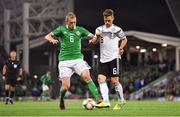 9 September 2019; George Saville of Northern Ireland in action against Joshua Kimmich of Germany during the UEFA EURO2020 Qualifier Group C match between Northern Ireland and Germany at the National Stadium at Windsor Park in Belfast. Photo by Ramsey Cardy/Sportsfile