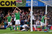 9 September 2019; George Saville of Northern Ireland reacts after a chance on goal during the UEFA EURO2020 Qualifier Group C match between Northern Ireland and Germany at the National Stadium at Windsor Park in Belfast. Photo by Ramsey Cardy/Sportsfile