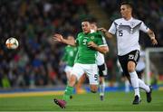 9 September 2019; Conor Washington of Northern Ireland in action against Niklas Süle of Germany during the UEFA EURO2020 Qualifier Group C match between Northern Ireland and Germany at the National Stadium at Windsor Park in Belfast. Photo by Ramsey Cardy/Sportsfile