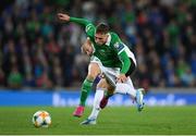 9 September 2019; Gavin Whyte of Northern Ireland in action against Julian Brandt of Germany during the UEFA EURO2020 Qualifier Group C match between Northern Ireland and Germany at the National Stadium at Windsor Park in Belfast. Photo by Ramsey Cardy/Sportsfile