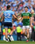 1 September 2019; Paul Murphy of Kerry and Kevin McManamon of Dublin shake hands after the GAA Football All-Ireland Senior Championship Final match between Dublin and Kerry at Croke Park in Dublin. Photo by Brendan Moran/Sportsfile