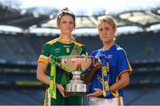 9 September 2019; In attendance at a photocall ahead of the TG4 All-Ireland Junior, Intermediate and Senior Ladies Football Championship Finals on Sunday next, are Meath captain Máire O’Shaughnessy and Tipperary captain Samantha Lambert. Photo by Ramsey Cardy/Sportsfile