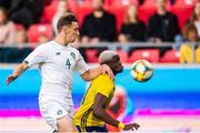 10 September 2019; Conor Masterson of Republic of Ireland in action against Benjamin Mbunga Kimpioka of Sweden during the UEFA European U21 Championship Qualifier Group 1 match between Sweden and Republic of Ireland at Guldfågeln Arena in Hansa City, Kalmar, Sweden. Photo by Suvad Mrkonjic/Sportsfile