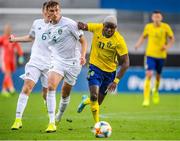 10 September 2019; Conor Masterson of Republic of Ireland in action against Benjamin Mbunga Kimpioka of Sweden during the UEFA European U21 Championship Qualifier Group 1 match between Sweden and Republic of Ireland at Guldfågeln Arena in Hansa City, Kalmar, Sweden. Photo by Suvad Mrkonjic/Sportsfile