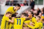 10 September 2019; Mattias Svanberg of Sweden celebrates with team-mates after scoring his side's first goal during the UEFA European U21 Championship Qualifier Group 1 match between Sweden and Republic of Ireland at Guldfågeln Arena in Hansa City, Kalmar, Sweden. Photo by Suvad Mrkonjic/Sportsfile