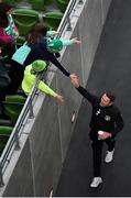 10 September 2019; Republic of Ireland assistant coach Robbie Keane greets supporters before the 3 International Friendly match between Republic of Ireland and Bulgaria at Aviva Stadium, Dublin. Photo by Ben McShane/Sportsfile
