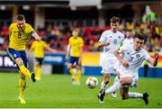 10 September 2019; Darragh Leahy of Republic of Ireland attempts to block a shot from Mattias Svanberg of Sweden during the UEFA European U21 Championship Qualifier Group 1 match between Sweden and Republic of Ireland at Guldfågeln Arena in Hansa City, Kalmar, Sweden. Photo by Suvad Mrkonjic/Sportsfile
