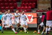 10 September 2019; Conor Masterson of Republic of Ireland, centre, celebrates with team-mates after scoring his side's second goal to take the lead during the UEFA European U21 Championship Qualifier Group 1 match between Sweden and Republic of Ireland at Guldfågeln Arena in Hansa City, Kalmar, Sweden. Photo by Suvad Mrkonjic/Sportsfile