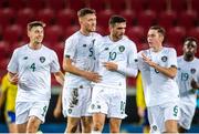 10 September 2019; Troy Parrott of Republic of Ireland, 10, celebrates with team-mates after scoring the equalising goal during the UEFA European U21 Championship Qualifier Group 1 match between Sweden and Republic of Ireland at Guldfågeln Arena in Hansa City, Kalmar, Sweden. Photo by Suvad Mrkonjic/Sportsfile