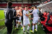 10 September 2019; Republic of Ireland captain Jayson Molumby, centre, celebrates with tream-mates following the UEFA European U21 Championship Qualifier Group 1 match between Sweden and Republic of Ireland at Guldfågeln Arena in Hansa City, Kalmar, Sweden. Photo by Suvad Mrkonjic/Sportsfile