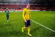 10 September 2019; A dejected Hugo Andersson of Sweden following the UEFA European U21 Championship Qualifier Group 1 match between Sweden and Republic of Ireland at Guldfågeln Arena in Hansa City, Kalmar, Sweden. Photo by Suvad Mrkonjic/Sportsfile