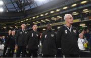 10 September 2019; Republic of Ireland manager Mick McCarthy, right, with from right to left, assistant coach Terry Connor, assistant coach Robbie Keane and goalkeeping coach Alan Kelly prior to the 3 International Friendly match between Republic of Ireland and Bulgaria at Aviva Stadium, Dublin. Photo by Stephen McCarthy/Sportsfile